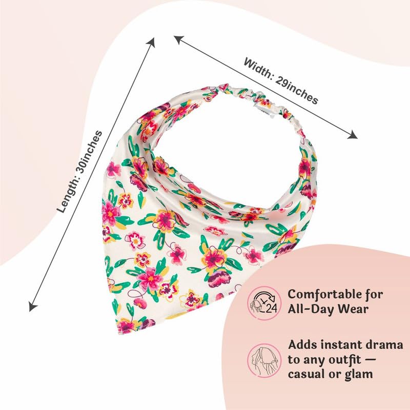 Image of Hair Drama Co. Elastic Bandana Head Scarf for Women | Silk Satin Head Wrap Bandana Scarves | Boho Style Statement Headband Stylish Design | All Day Wear Scarves | Hair Scarf Accessories