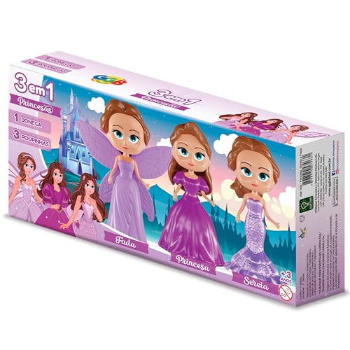 GGB Plast Boneca Princesa Sereia e Fada 3 em 1 Sortidas