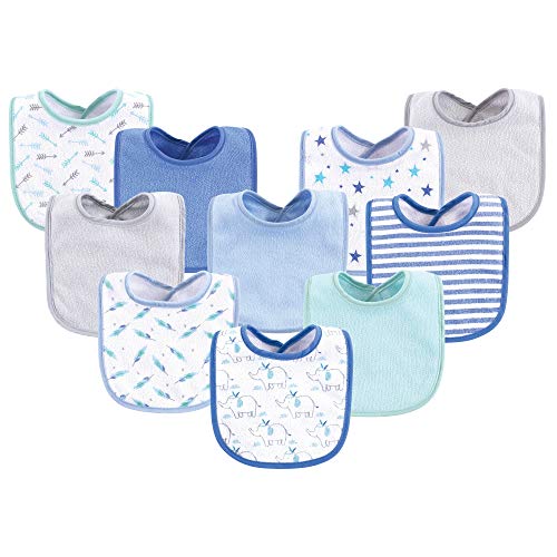 Image of Luvable Friends Unisex Baby Cotton Terry Bibs, Boy Elephant Stars, One Size