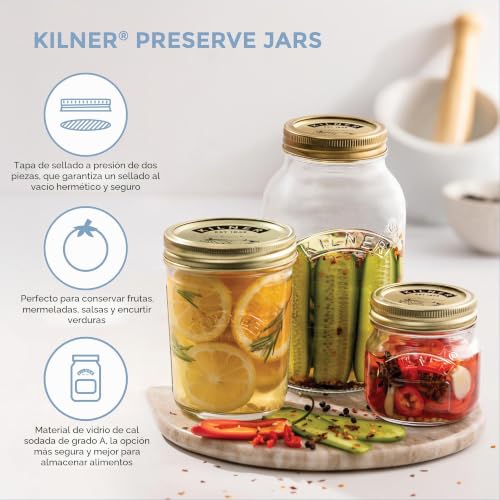 Tarros de vidrio para conservas Kilner de 0,5L: botes de cristal redondos con tapa roscada 7