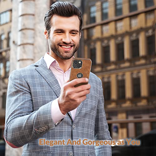 Lohasic For Iphone 14 Case, Vintage Classic Matte Pu Suede Leather Cover With Logo Visible, Soft Tpu Bumper Phone Cases Compatible With Iphone 14 6.1 Inch (2022) 5G - Brown #TOP5