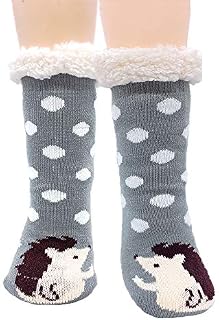 Jeasona Ladies Fluffy Hedgehog Slipper Socks Women with Grippers Fleece Cute Warm Cosy Non-slip Winter Hedgehog Gifts for Women