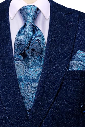 Image of Hi-Tie Men 63inches Tie Set Extra Long Necktie Paisley Tie Pocket Suqare Cufflinks Big and Tall Men Tie