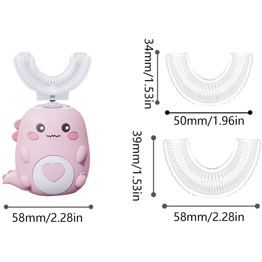 Cepillo de dientes ultrasónico 360º para niños, cepillo de dientes eléctrico con 2 cabezales de cepillo de silicona en forma de U, cepillo de dientes automático con luz LED y aspecto de dinosaurio