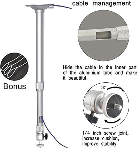 2-Be-Best Projector Mount Silver Extendable Height Projector Ceiling Mount Long Mounts 18-31in/46-80cm 360° Angle Adjustable Mounts for Mini Projectors - Thumbnail 7