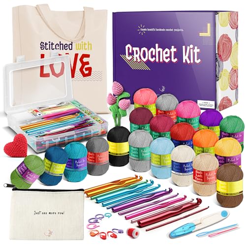 Image of Hearth & Harbor Crochet Kit with 1100 Yards Assorted Yarn Kit, 9 Ergonomic Hooks, Crocheting Instruction, Knitting & Crochet Supplies - Beginner Crochet Kits for Adults, Ideal for Amigurumi