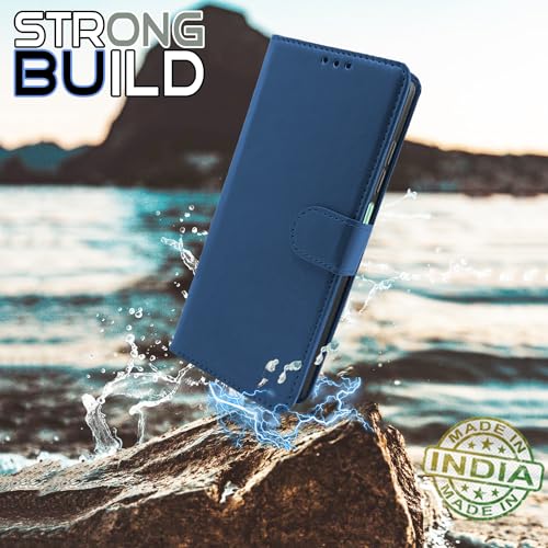 Image of Pikkme Infinix Smart 8 HD Flip Cover Leather Finish | Inside TPU with Card Pockets | Wallet Stand and Shock Proof | Complete Protection Button Flip Case (Blue)