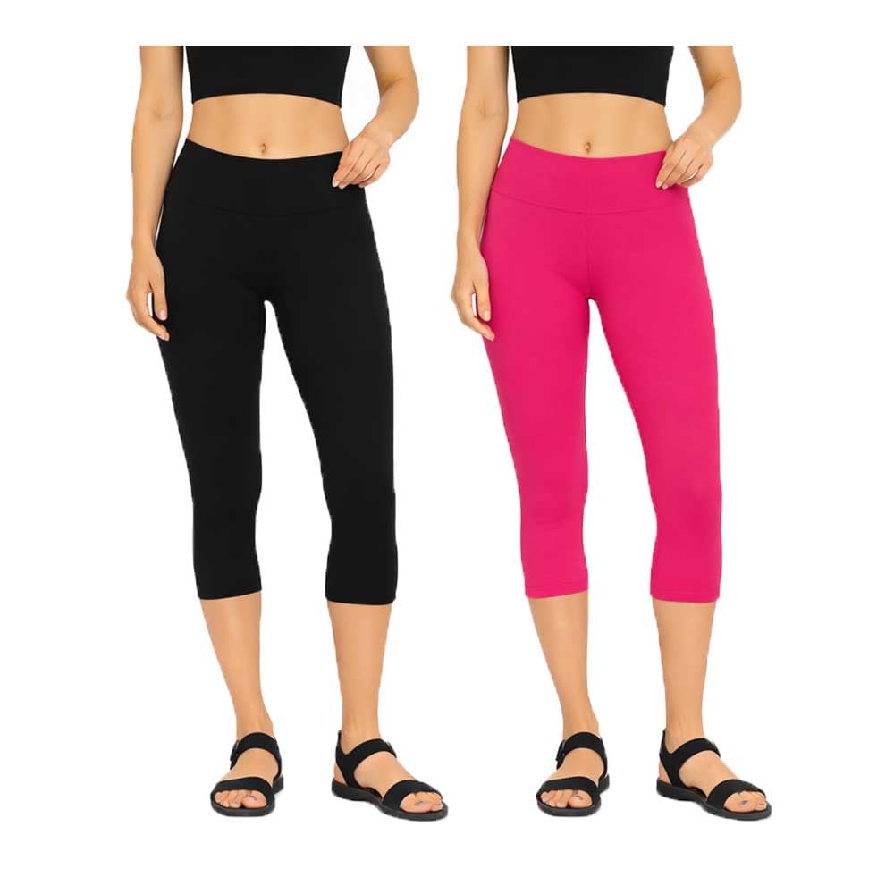 brand flex Women's Skinny Fit Mid Rise 3/4th Gym Pants for Girls Black, Pink (Pack of 2)-picture-11