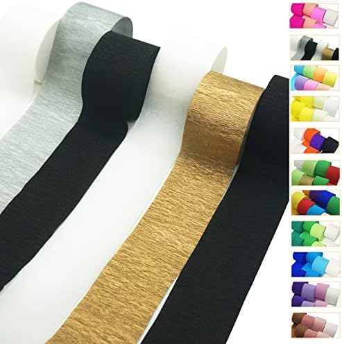 White Black Gold Silver Crepe Paper Streamers 6 Rolls for Party Streamers Decorations Birthday Wedding Baby Bridal Shower Backdrop Craft Supplies (1.8 Inch x 82 Ft/Roll，492ft)