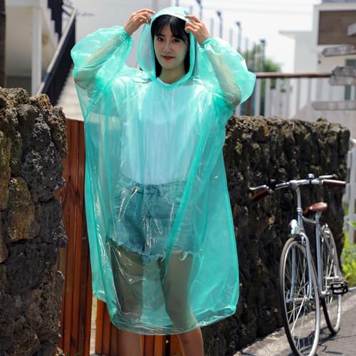 Disposable green Rain Ponchos for Adults with Hood bulk,travel poncho rain coats for emergency,pocket poncho adult compact for women men (5 pack)3