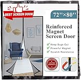 Mkicesky [Upgrade Version] Fiberglass Magnetic Screen Door, Double Patio Mesh Cover for French/Sliding Full Frame Hook&Loop Fit Door Up to 70