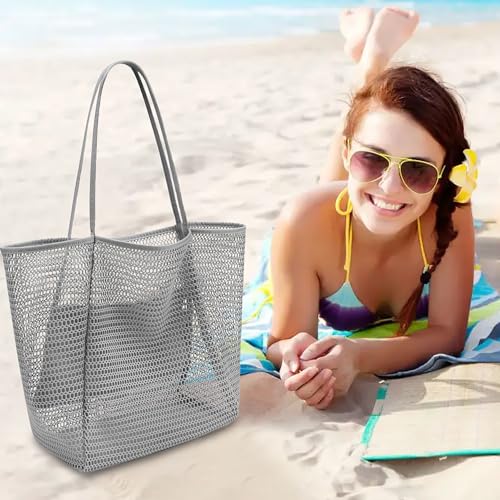 Image of VOROLO Mesh Tote Beach Bag,Women Fairycore Hobo Bag,Shoulder Bag,Soft Summer Casual Crochet Bags
