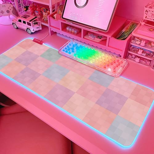 JMIYAV Pink RGB Gaming Mouse Pad 31.5x12 Inch PC XL Large Extended Glowing Led Light Up Desk Pad Non-Slip Rubber Base Computer Cute Mousepad Mat Desk Accessories Gaming Setup 62