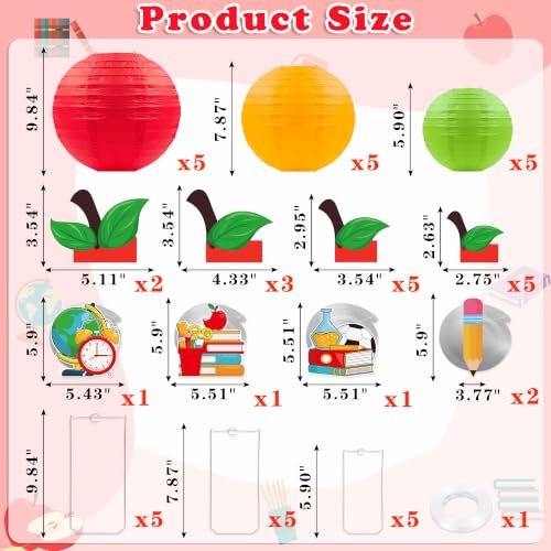 Image of 20Pcs Back to School Decorations Apple-Shaped Paper Lanterns Hanging Swirls Classroom First Day of School Fruit Fall Party Home Decor