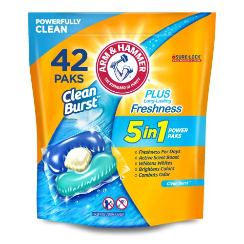 Image of Arm & Hammer Clean Burst 5-in-1 Laundry Detergent Power Paks, High Efficieny (HE), 42 Count