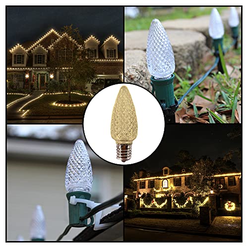 Mik Solutions C9 Christmas Lights Led Bulb (Pack Of 25) Soft Warm White Replacement Christmas Light Bulbs Faceted Retrofit Candle Shape Commercial Grade E17 Socket Roof Lights Bulbs #TOP3