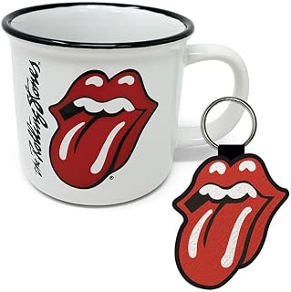 Pyramid International The Rolling Stones Mug and Keyring Set in Presentation Gift Box (Hot Lips Design) 11oz Ceramic Campfire-Style Mug and Woven Key Fob - Official Merchandise