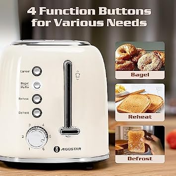 Aigostar Toaster 2 Slice, Retro Extra-Wide Slot Toasters and Small Electric Kettle, 1L Portable Electric Tea Kettle 1100W