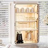 diceevil コップ 収納 卓上食器棚 キッチン収納キャビネット カップ乾燥ラック 扉付き 防塵・防湿 2段/3段選択可能 コップ置き マグカップ 収納 ボックス おしゃれ 調味料・カップ・茶器・化粧品整理に 卓上/キッチン用 マルチユース収納棚（オフホワイト）