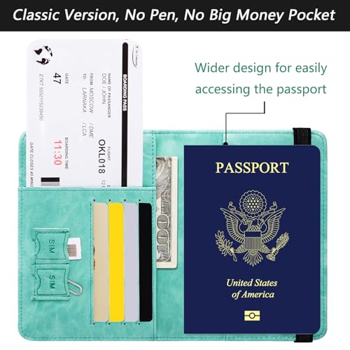 Passport Holder Cover Wallet Travel Essentials RFID Blocking Leather Card Case International Must Haves Travel Accessories for Women Men(101#Green)