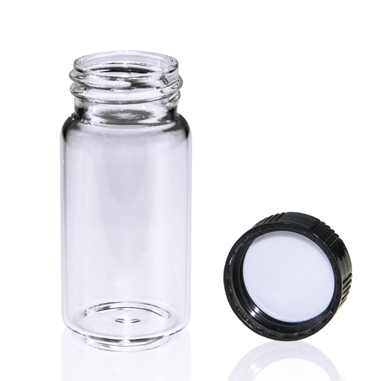 ALWSCI 100 Pezzi 20mL Fiale di Campione di Vetro Trasparente Bottiglie di Campionamento 24-400 Nero Tappo Superiore Chiuso PP, PE Liner Fiale di Laboratorio Contenitore di Campione 27,5x57mm