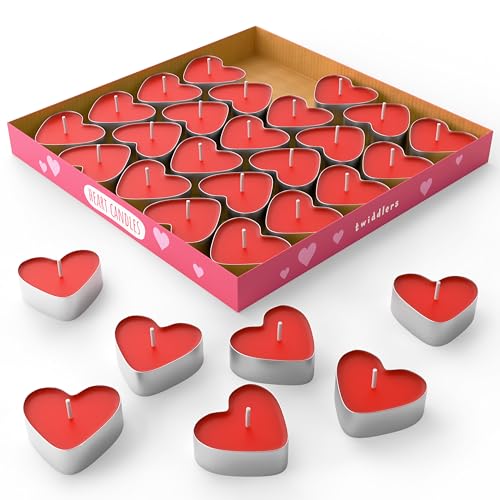 THE TWIDDLERS 50 Bougies Chauffe-Plat Amour Coeur Rouge pour Mariages, Saint-Valentin, Noël, Décoration & Fêtes, 3,8cm - Sans Fumée
