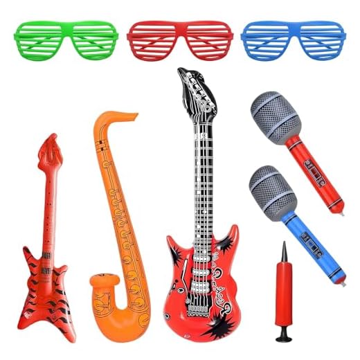 GIUSOBG Juguete de Instrumentos Inflable de Gran tamaño 9 Piezas de Guitarras de Aire Guitarra Hinchable Rock Guitarra Inflable para Fiestas Infantiles para Fiestas Cumpleaños Fiesta Carnaval Regalo
