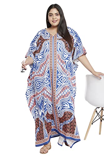 Image of Gypsie Blu Women Plus Size Kaftan Dress Beach Cover Up Maxi Dresses for Women, V-Neck Kimono Sleeve 1X-3X