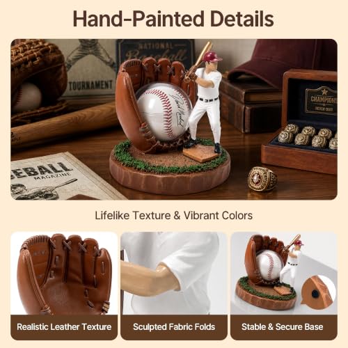Image of Baseball Display Case Set with Swinging Player and Baseball Case