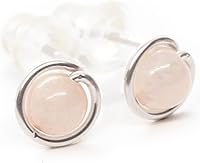 Vista 5 de Pequeños aretes de cuarzo rosa de 14 quilates rellenos de oro rosa círculo redondo hecho a mano