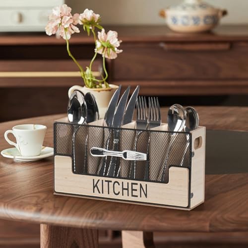 Porte-ustensiles de comptoir de cuisine métal noir avec 4 compartiments - 4