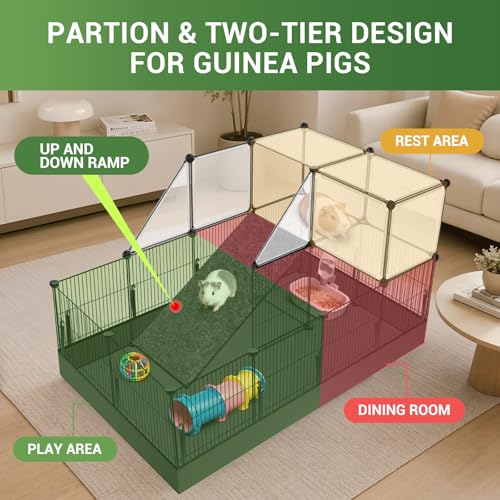 VISCOO Upgraded 28 Panels Guinea Pig Cages, 48" x 24" x 28" DIY Small Animal Playpen with Waterproof Mat, Portable Metal Rabbit Bunny Cage, C&C Cage for Guinea Pigs, Hamsters/Bunny playpen - Image 3