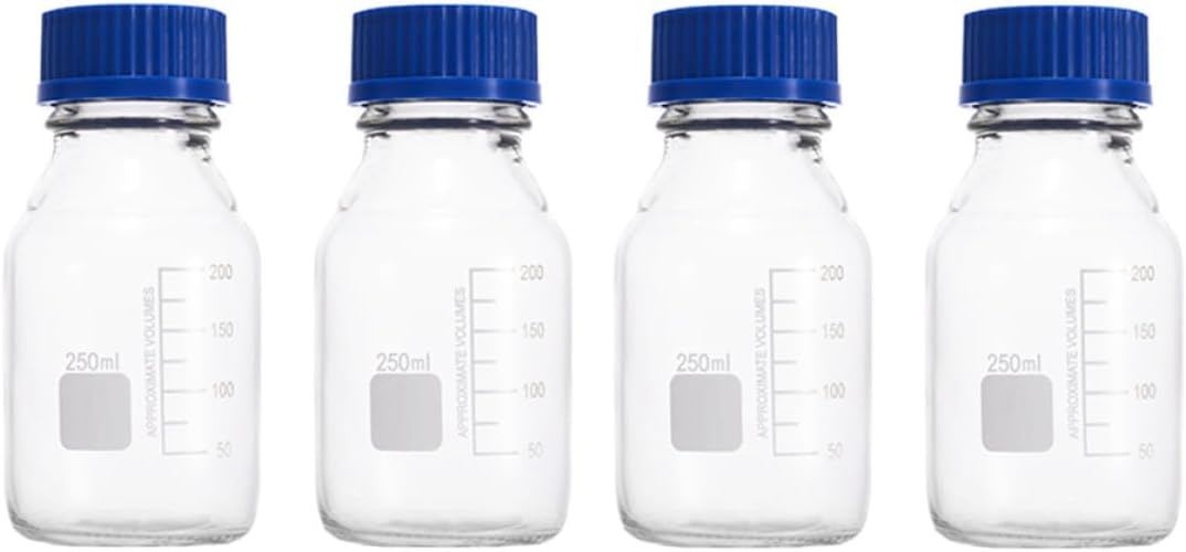 4pcs 250ml Glass Sample Vials with Lids, Wide Mouth Sealing Bottles for Laboratory Chemical Storage and Liquid Sampling Assorted style