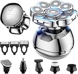 Sakioo Ultimate 5-in-1 Electric Bald Head Shavers for Men, Wet/Dry Shaver, LED Display, Travel Lock, Electric Razor for Men Grooming Kit with Type-C Charge, Silver, Rechargeable Battery, Grey
