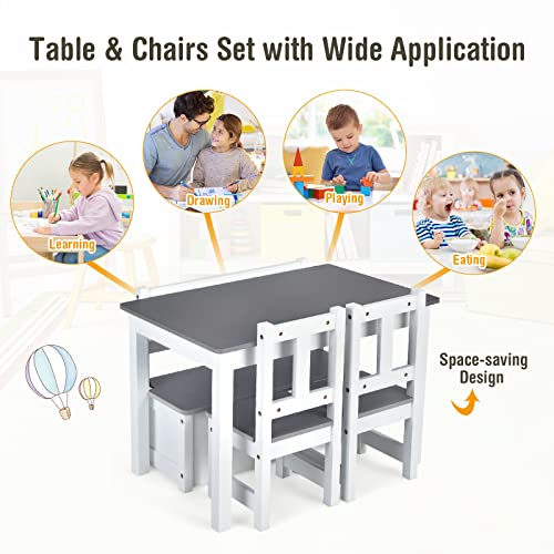 Costzon Kids Table And Chair Set, Wood Activity Table With Toy Storage Bench & 2 Chairs For Children Reading, Arts, Crafts, Snack Time, Homework, Playroom, Toddler Table And Chair Set (Grey) #TOP2