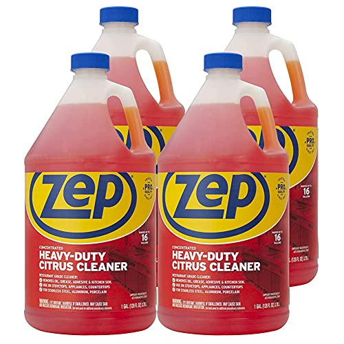 Zep Heavy-Duty Citrus Degreaser Cleaner Concentrate - 1 Gallon (Case of 4) ZUCIT128 - Restaurant Grade Degreaser and Cleaner Removes Oil, Grease, Adhesive, and Kitchen Soil on Stovetops, Appliances