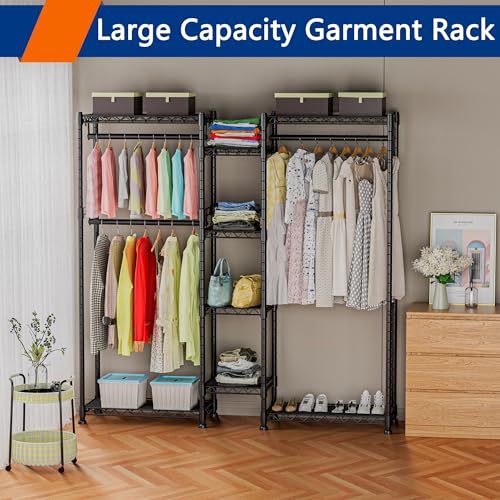 Soywey Heavy Duty Wire Garment Rack, Clothing Rack Clothes Rack for Hanging Clothes Metal Free Standing Clothes Rack Wire Metal Clothing Rack Closet(Black)