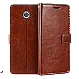 Google Nexus 6 Wallet Case, Premium PU Leather Magnetic Flip Case Cover with Card Holder and Kickstand for Motorola Nexus 6 Brown