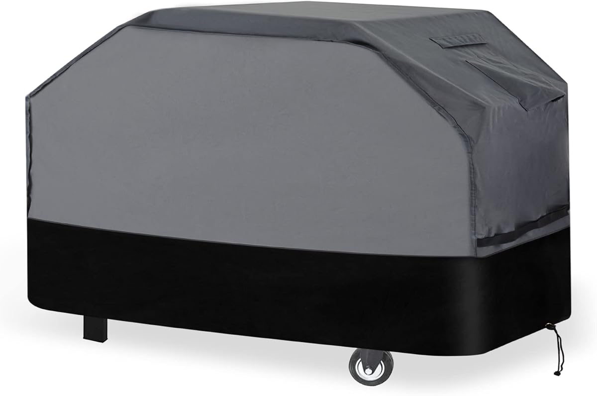 600D Oxford Heavy Duty BBQ Grill Cover 76Wx28Dx46H, Water Resistant | Windproof, drawstring & vented, UV, fade & tear proof, Fits Weber Char-Broil Dyna-Glo Nexgrill, Charcoal & gas, Gray/Black
