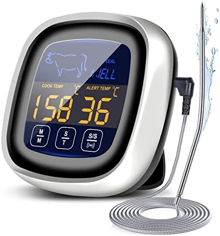 Digital Meat Thermometer for Cooking, Instant Read LCD Touchscreen Food Thermometer with Long Probe, Cooking Thermometer and Clock Timer for Kitchen, BBQ, Oven by Giveme5