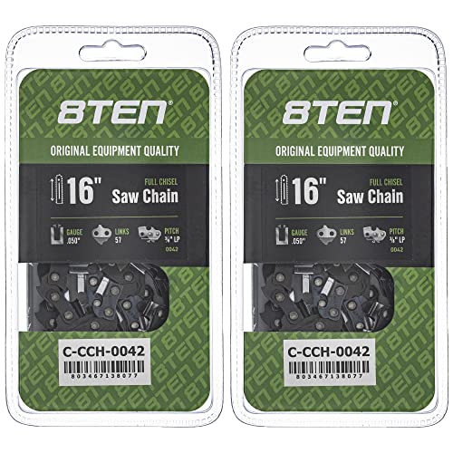 8TEN Full Chisel Chainsaw Chain 16 Inch .050 3/8 LP 57 DL For Echo CS-370 CS-400 CS-352 Craftsman