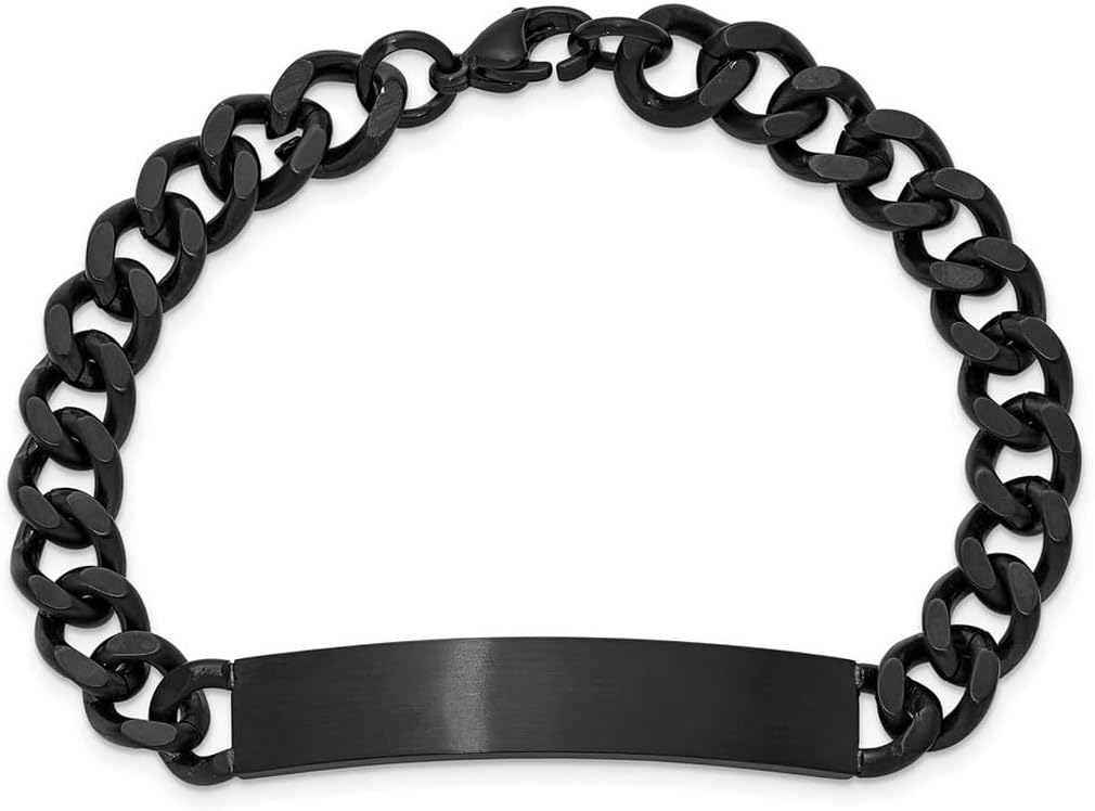 JewelryWeb 9mm Stainless Steel Brushed and Polished Black Ip Plated ID Bracelet 8 Inch Identification Bracelet for Women