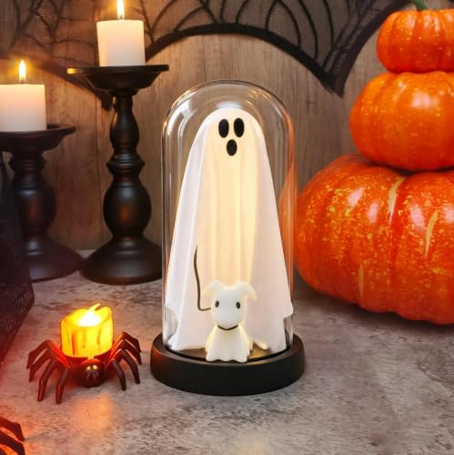Halloween Decor,Light Up Ghost in Glass Cloche-for Party Home Indoor