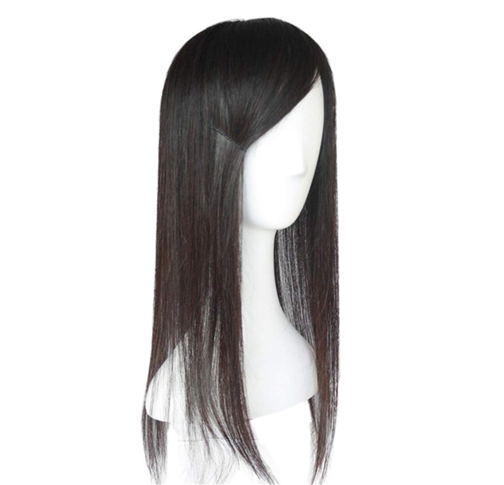 Clip in Topper Human Hair, 4.7"x 5.5" Silk Base Forehead Topper Hairpieces for Women with Thinning Hair, 12" Off Black