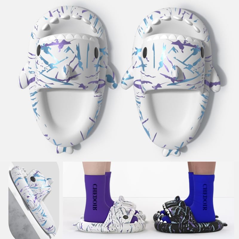 Image of allgala Shark Slides for Women Men and Big Kids Novelty Soft Slippers Open Toe Shark Sandals Cushioned Slides Beach Pool Shower Cruise Slippers with Comfy Cushioned Thick Sole