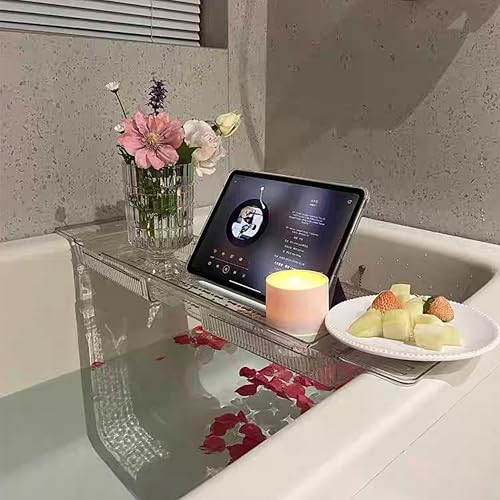 IEEK Expandable Bath Tray with Wine and Book Holder -