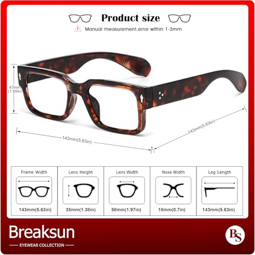 Image of Breaksun Rectangle Glasses for Men Women Square Blue Light Glasses Thick Frame Black Eyeglasses