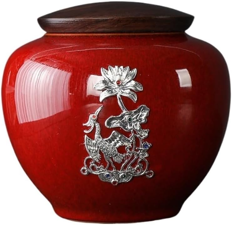 SONGCHAO Sugar Jar Creative Color Ceramic Bulk Tea Storage Container Jar with Lid Sealed Retro Teaware Single Tea Canister(B)