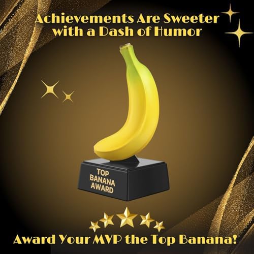 Flexzion Top Banana Award Trophy - 7 Inch Funny Banana Trophy for Adults, Best Boss Trophy, Employee Recognition Award, Coach & Teacher Appreciation Gift, Yellow Banana Trophy with Black Base - 1