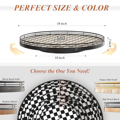 Image of 18 inch Black and White Kitchen Lazy Susan Turntable, Round Checkered Decorative Tray, Large Lazy Susan for Dining Table Centerpiece, Pantry, Kitchen, Bathroom, Countertop, Cupboard, Home Decor